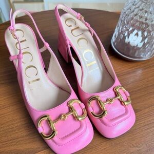 Gucci Hot Pink Leather Horsebit Slingback Block Heels